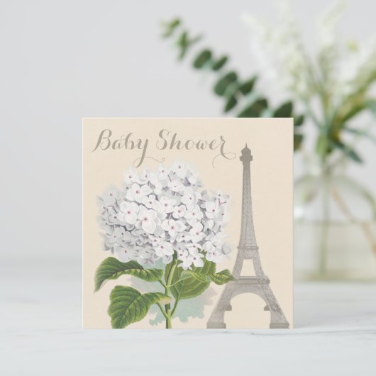 Parijs  Witte Hydrangea Bloem Baby shower Kaart (Staand voorkant)