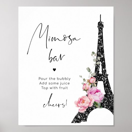 Parijs zwart roze Eiffeltoren bruids mimosa bar Poster (Voorkant)
