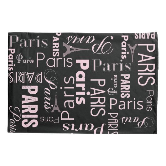 Parijs, zwart, roze, paris print kussensloop (Achterkant)