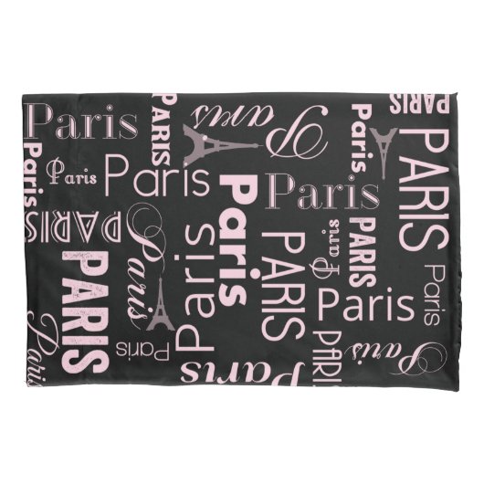 Parijs, zwart, roze, paris print kussensloop (Voorkant)