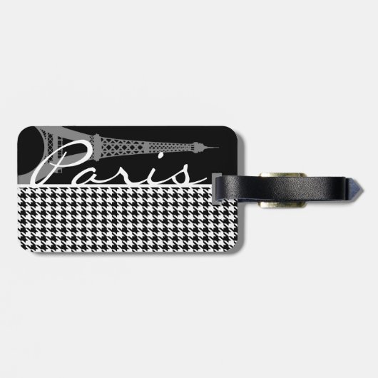 Parijs; Zwarte & Witte Houndstooth Bagagelabel (Achterkant horizontaal)