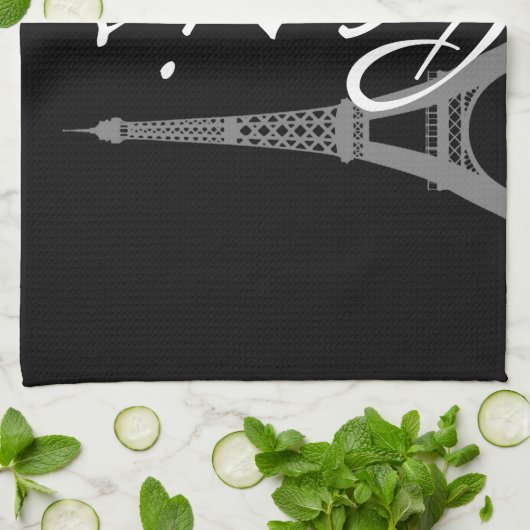 Parijs; Zwarte & Witte Houndstooth Theedoek (Gevouwen)