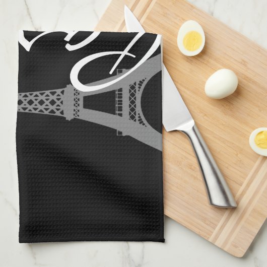 Parijs; Zwarte & Witte Houndstooth Theedoek (Quarter Fold)