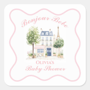 Parijse Baby shower Parijse Cafe Tea Party Vierkante Sticker