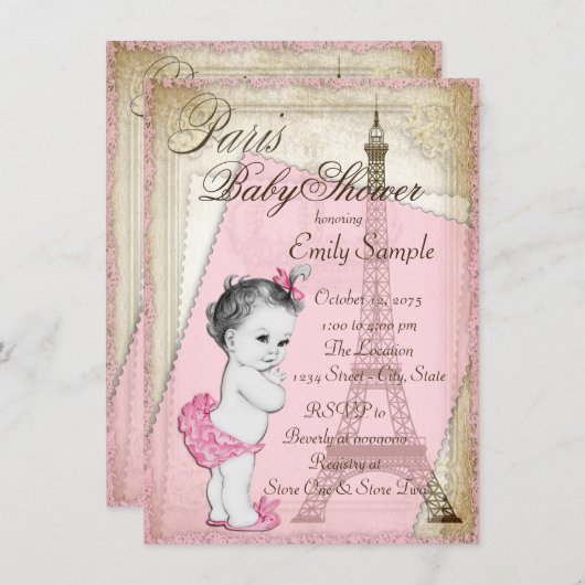  Parijse Baby shower roze en goud Kaart (Voorkant / Achterkant)