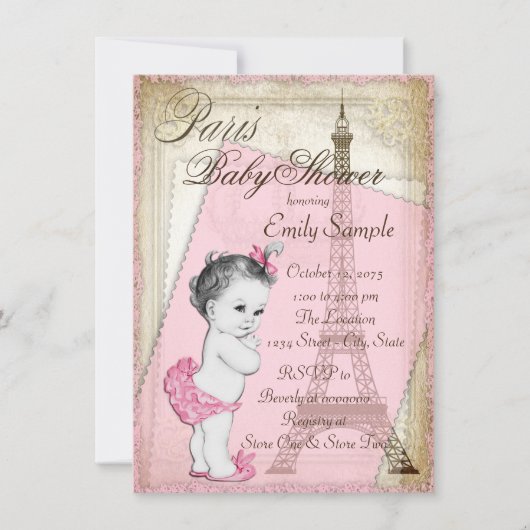 Parijse Baby shower roze en goud Kaart (Voorkant)