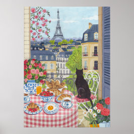 Parijse balkon breakfast kat Eiffeltoren uitzicht  Poster