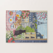 Parijse Balkon Kat Ontbijt Eiffeltoren Legpuzzel (Horizontaal)