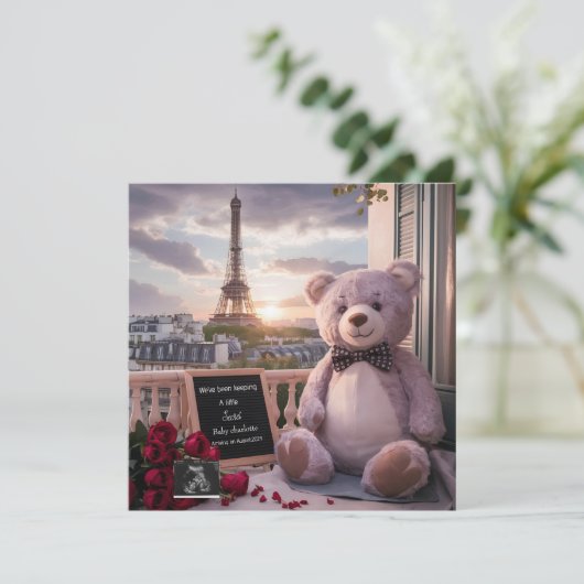 Parijse Beer zwangerschapsaankondiging Kaart (Staand voorkant)