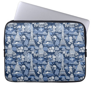 Parijse Blauwe Toile patterned stof Laptop Sleeve