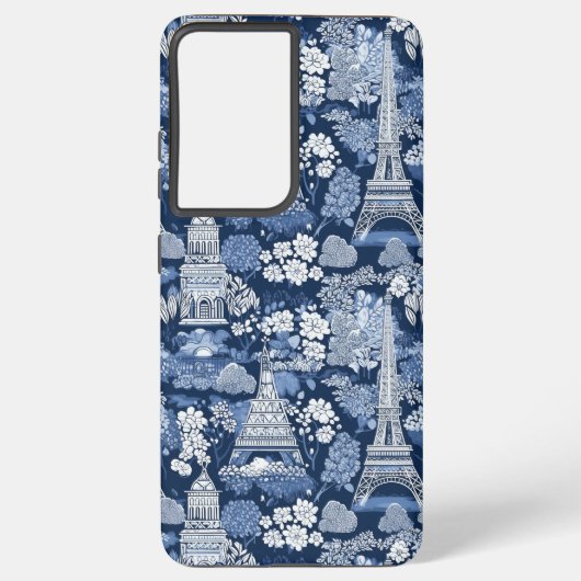 Parijse Blauwe Toile patterned stof Samsung Galaxy Hoesje (Achterkant)