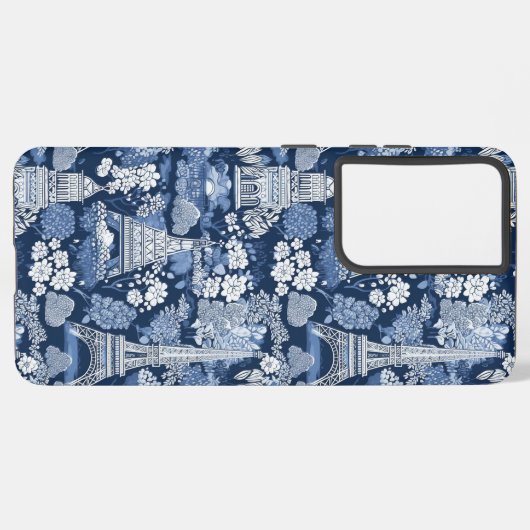 Parijse Blauwe Toile patterned stof Samsung Galaxy Hoesje (Linkerkant)