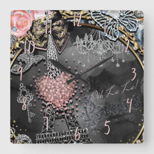 Parijse Bling Glamour Glans Frankrijk Meisjesachti Vierkante Klok