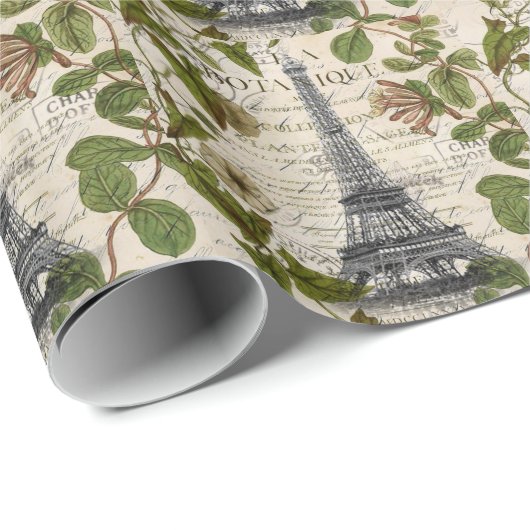 Parijse botanische kunst Paris Eiffeltoren Cadeaupapier (Rol Hoek)