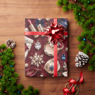 Parijse Bourgondië Navy Kerstjuwelen Cadeaupapier