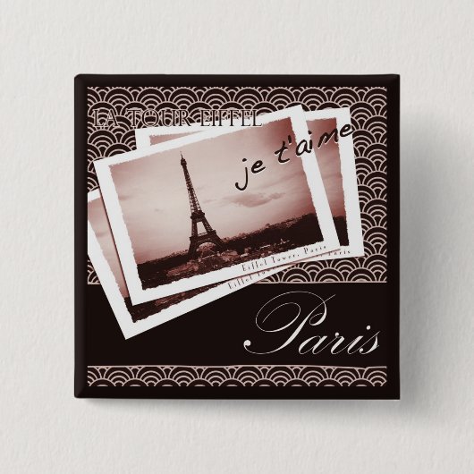 Parijse Briefkaarten Vierkante Button 5,1 Cm (Voorkant)