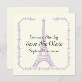 Parijse bruiloft paarse Eiffeltoren Bewaar de datu Save The Date (Voorkant / Achterkant)