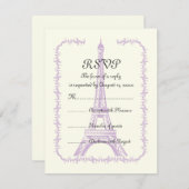 Parijse bruiloft paarse Eiffeltoren op ivoor RSVP (Voorkant / Achterkant)