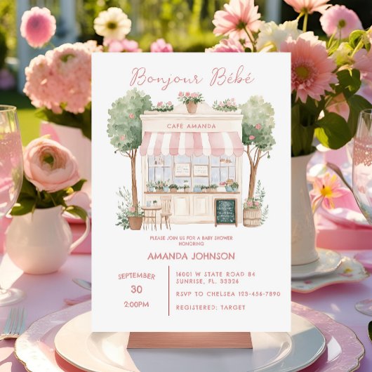 Parijse Cafe Afternoon Baby shower Kaart