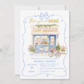 Parijse Cafe Blue Coquette Baby shower Kaart (Voorkant)