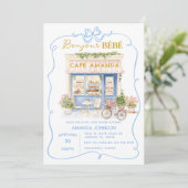 Parijse Cafe Blue Coquette Baby shower Kaart (Staand voorkant)