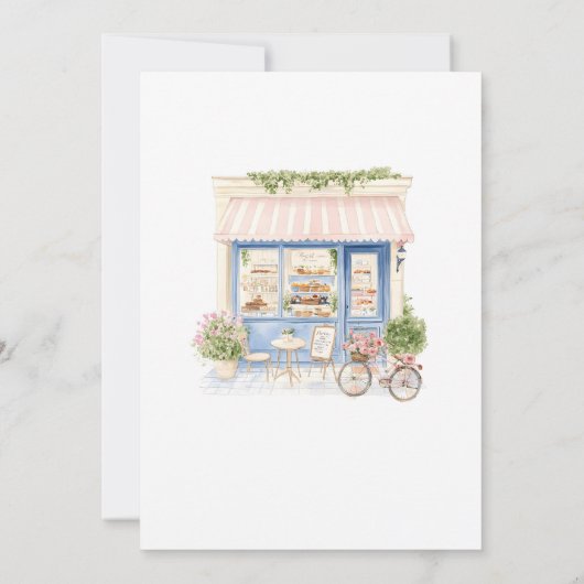 Parijse Cafe Blue Coquette Baby shower Kaart (Achterkant)