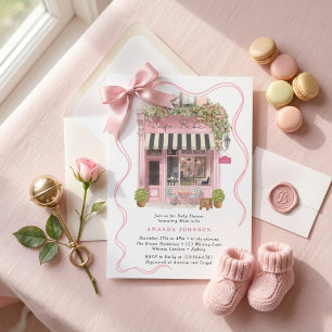 Parijse Café Bonjour Bebe Roze Strik Baby Shower Kaart
