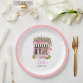Parijse Café Bonjour Bebe Roze Strik Baby Shower Papieren Bordje