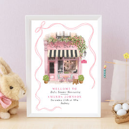 Parijse Café Bonjour Bebe Roze Strik Baby Shower Poster