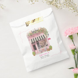 Parijse Café Bonjour Bebe Roze Strik Babyborrel  Bedankzakje