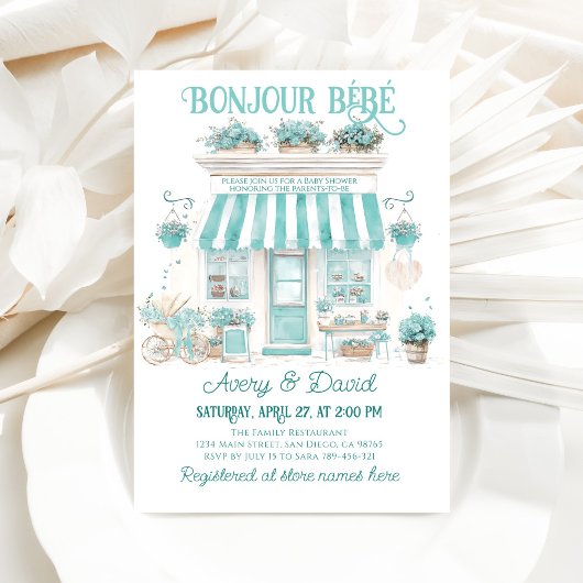 Parijse Café Bonjour Bebe thema Baby shower Kaart
