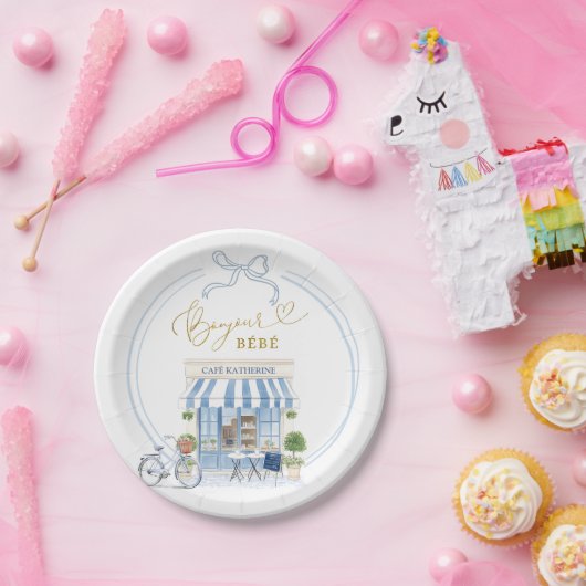 Parijse Cafe Boy Baby shower Papieren Bordje (Feest)