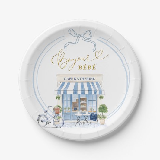 Parijse Cafe Boy Baby shower Papieren Bordje (Voorkant)