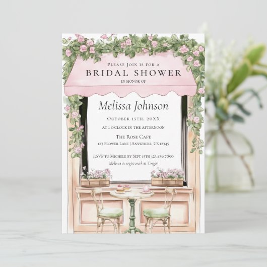 Parijse Café Bruids Douche Uitnodiging (Staand voorkant)
