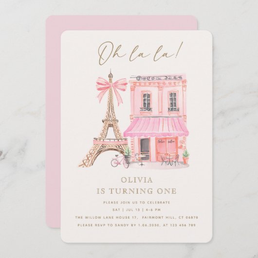 Parijse Café eerste verjaardag uitnodiging (Voorkant / Achterkant)