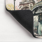 Parijse Cafe Eiffeltoren Roze Kersenbloesems Muismat (Hoek)