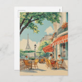 Parijse Café met Eiffel Uitzicht Feestdagenkaart (Voorkant / Achterkant)