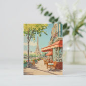Parijse Café met Eiffel Uitzicht Feestdagenkaart (Staand voorkant)