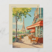 Parijse Café met Eiffel Uitzicht Feestdagenkaart (Voorkant / Achterkant)