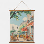 Parijse Café met Eiffel Uitzicht Hangend Wandkleed (Voorkant)