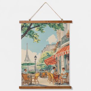 Parijse Café met Eiffel Uitzicht Hangend Wandkleed