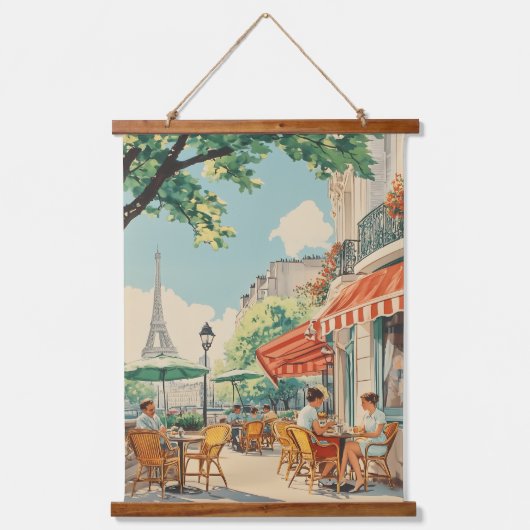 Parijse Café met Eiffel Uitzicht Hangend Wandkleed (Voorkant)