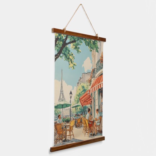 Parijse Café met Eiffel Uitzicht Hangend Wandkleed (Gebogen)