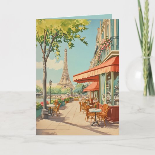 Parijse Café met Eiffel Uitzicht Kaart (Voorkant)