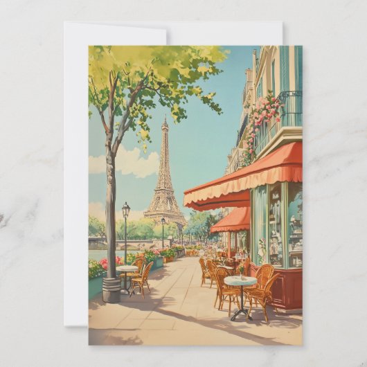 Parijse Café met Eiffel Uitzicht Kaart (Voorkant)