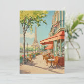 Parijse Café met Eiffel Uitzicht Kaart (Staand voorkant)