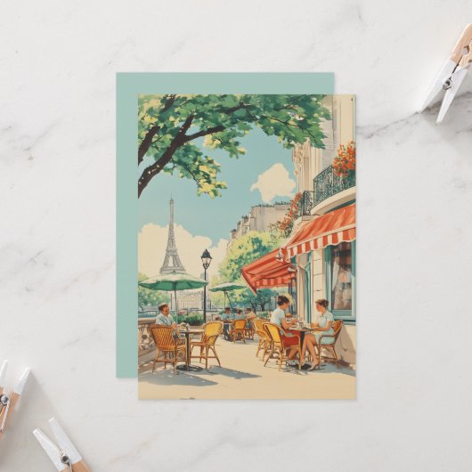 Parijse Café met Eiffel Uitzicht Kaart (Voorkant / Achterkant in situ)