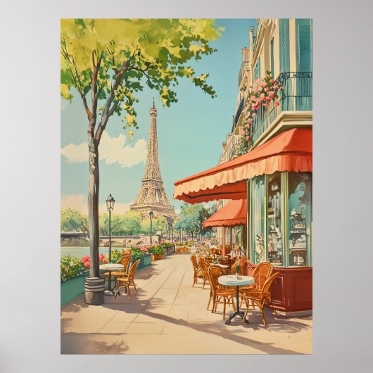 Parijse Café met Eiffel Uitzicht Poster (Voorkant)