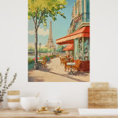 Parijse Café met Eiffel Uitzicht Poster (Keuken)