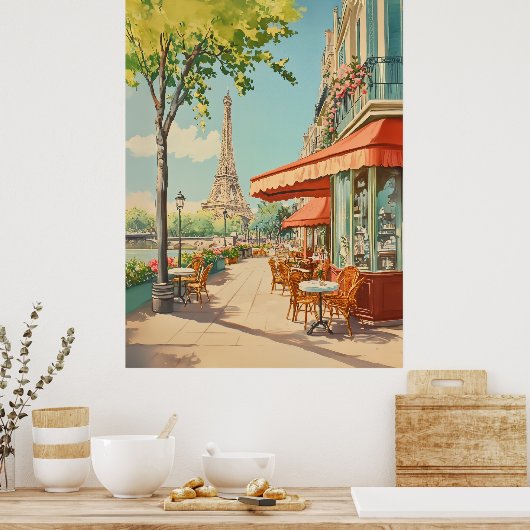 Parijse Café met Eiffel Uitzicht Poster (Keuken)